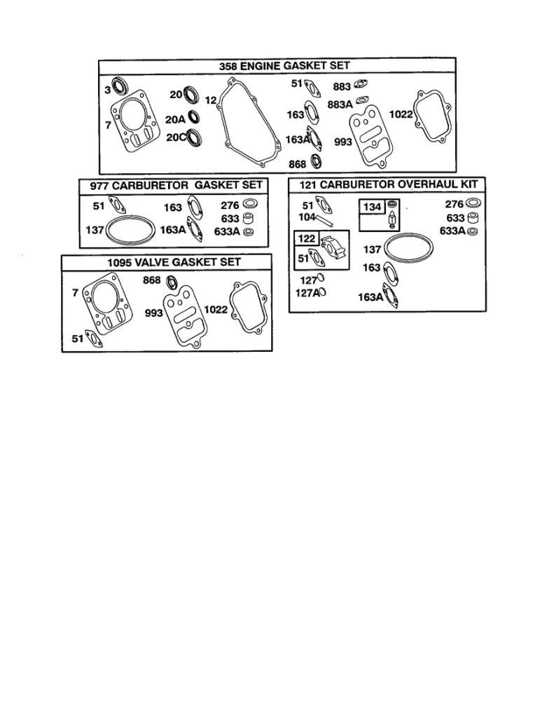 Gasket Sets/Overhaul Kit Diagram and Parts List for 110400-110499 0200-0201-0203 Briggs and Stratton Engine